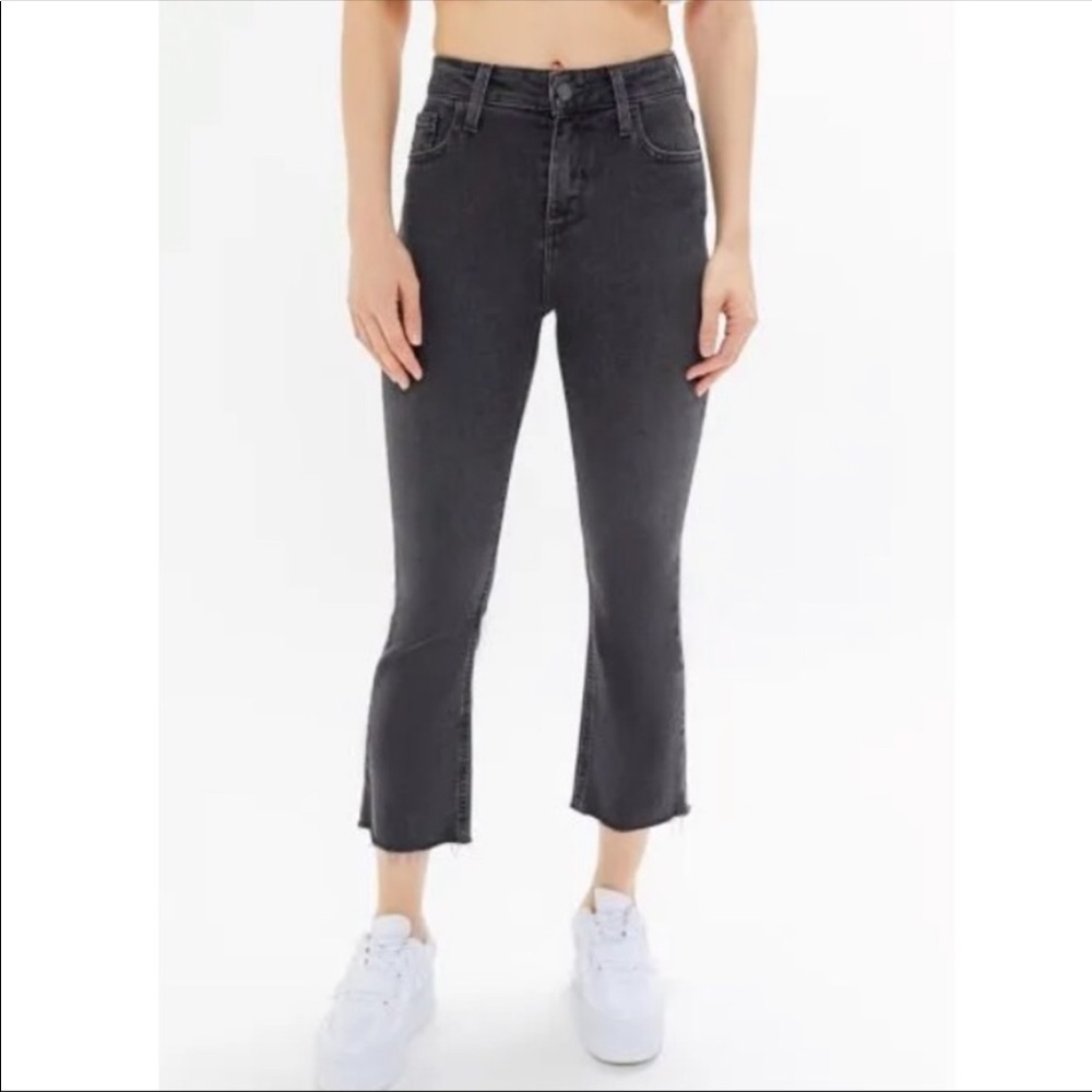 Urban Outfitters BDG Kick Flare High Rise Cropped Jeans Black Raw Hem